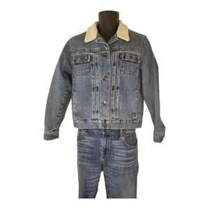 Lauren Jeans Company Denim Jacket Women Sz S Sherpa Blue Button‎ Up